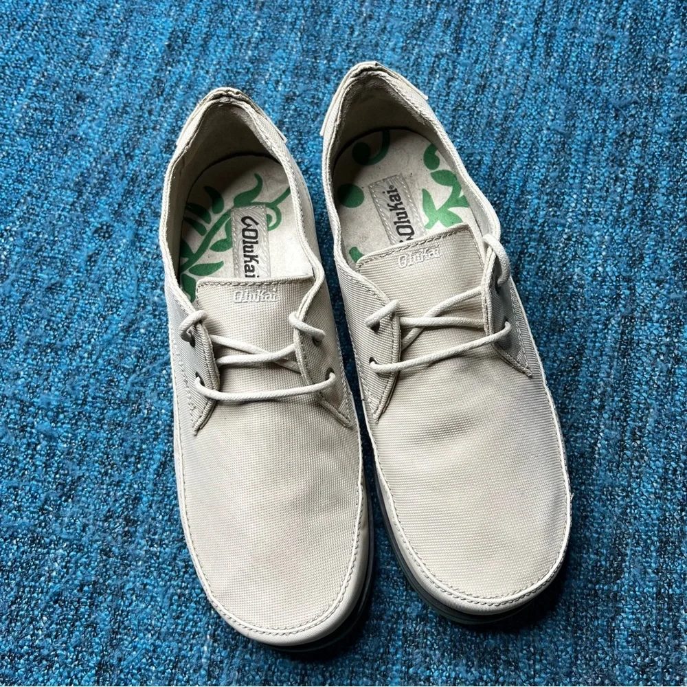 Olukai Honolulu Lace Mesh Casual Shoes in Cream and Green Mens 8.5 - Picture 2 of 9